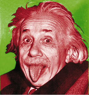 Einstein sacando la lengua. Montaje en rojo y verde